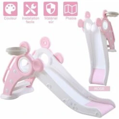 Yoleo Toboggan Pour Enfants, Toboggan Amusant Avec Panier De Basket, Jeu D'Extérieur Et L'Intérieur Pour Pour Bébé , 115 X66 X125cm(jusqu'à 25 Kg), Rose 6 Yoleo Toboggan Pour Enfants, Toboggan Amusant Avec Panier De Basket, Jeu D'Extérieur Et L'Intérieur Pour Pour Bébé , 115 X66 X125cm(jusqu'à 25 Kg), Rose -Pas Cher Clair Jardin Magasin 54917341 2