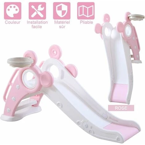 Yoleo Toboggan Pour Enfants, Toboggan Amusant Avec Panier De Basket, Jeu D'Extérieur Et L'Intérieur Pour Pour Bébé , 115 X66 X125cm(jusqu'à 25 Kg), Rose 2 Yoleo Toboggan Pour Enfants, Toboggan Amusant Avec Panier De Basket, Jeu D'Extérieur Et L'Intérieur Pour Pour Bébé , 115 X66 X125cm(jusqu'à 25 Kg), Rose – Image 2