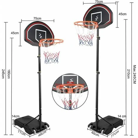 Yoleo Panier De Basket Sur Pied, Poteau De Hauteur Réglable Pour Basket-Ball Convient Pour Enfants Et Adolescents,Junior Panier De Basket-Ball Réglable En Hauteur Pour L'intérieur Et L'extérieur 160 à 5 Yoleo Panier De Basket Sur Pied, Poteau De Hauteur Réglable Pour Basket-Ball Convient Pour Enfants Et Adolescents,Junior Panier De Basket-Ball Réglable En Hauteur Pour L'intérieur Et L'extérieur 160 à – Image 5