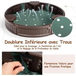 COSTWAY Bac à Sable Enfant Rond 120x120x21 Cm En Plastique Avec Couvercle Etanche Bâche Intégrée Sièges Doublure Inférieure Marron 7 COSTWAY Bac à Sable Enfant Rond 120x120x21 Cm En Plastique Avec Couvercle Etanche Bâche Intégrée Sièges Doublure Inférieure Marron -Pas Cher Clair Jardin Magasin 55274147 3