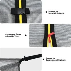 COSTWAY Filet De Sécurité Pour Trampoline Ø427 Cm Avec 8 Poteaux Fermeture Eclair Double Et Boucles De Protection Intérieur/Extérieur -Pas Cher Clair Jardin Magasin 55274149 4