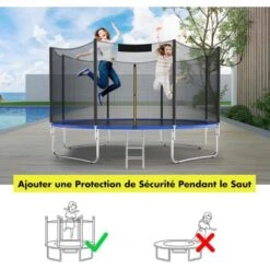 COSTWAY Filet De Sécurité Pour Trampoline 244 Cm Avec 6 Barres Porte à Glissière Double Et Boucles De Protection Intérieur/Extérieur -Pas Cher Clair Jardin Magasin 55274345 4