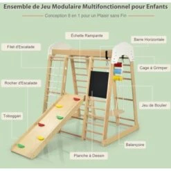 COSTWAY Cadre D'Escalade 8 En 1 Pour Enfant Avec Toboggan, Echelle D'Escalade, Filet D'Escalade, Planche à Dessin Ect. Pour 3 Ans+ -Pas Cher Clair Jardin Magasin 55274352 3