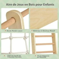 COSTWAY Cadre D'Escalade 8 En 1 Pour Enfant Avec Toboggan, Echelle D'Escalade, Filet D'Escalade, Planche à Dessin Ect. Pour 3 Ans+ -Pas Cher Clair Jardin Magasin 55274352 4