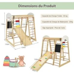 COSTWAY Cadre D'Escalade 8 En 1 Pour Enfant Avec Toboggan, Echelle D'Escalade, Filet D'Escalade, Planche à Dessin Ect. Pour 3 Ans+ -Pas Cher Clair Jardin Magasin 55274352 5