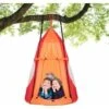 COSTWAY Balançoire Nid D’Oiseau Ø100CM Avec Tente Charge Maximal 150KG Pour Enfants Et Adultes Hauteur Réglable De 100 à 160CM Orange