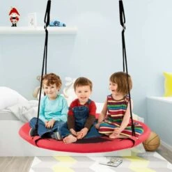 COSTWAY Balançoire Nid D’Oiseau Ø100CM Avec Tente Charge Maximal 150KG Pour Enfants Et Adultes Hauteur Réglable De 100 à 160CM Orange -Pas Cher Clair Jardin Magasin 55462542 2