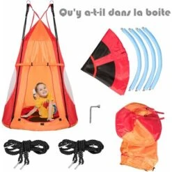 COSTWAY Balançoire Nid D’Oiseau Ø100CM Avec Tente Charge Maximal 150KG Pour Enfants Et Adultes Hauteur Réglable De 100 à 160CM Orange -Pas Cher Clair Jardin Magasin 55462542 4