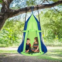 COSTWAY Balançoire Nid D’Oiseau Ø100CM Avec Tente Charge Maximal 150KG Pour Enfants Et Adultes Hauteur Réglable De 100 à 160CM Vert