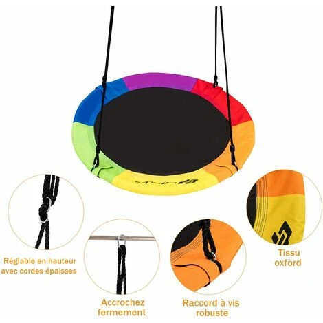 COSTWAY Balançoire Nid D’Oiseau Rond 100 CM De Diamètre Pour Arbre Supporté De Charge Maximale 150 KG Extérieur Multicolore 2 COSTWAY Balançoire Nid D’Oiseau Rond 100 CM De Diamètre Pour Arbre Supporté De Charge Maximale 150 KG Extérieur Multicolore – Image 2