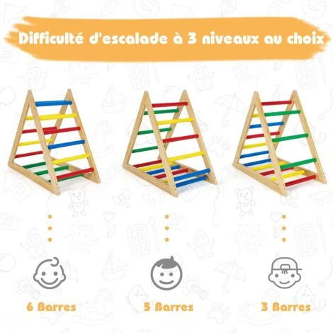 COSTWAY Échelle Triangle D'Escalade à 3 Niveaux En Bois De Pin Pour Les Enfants De 3 à 7 Ans Capacité 35 Kg Pour Salon,Salle De Jeux 2 COSTWAY Échelle Triangle D'Escalade à 3 Niveaux En Bois De Pin Pour Les Enfants De 3 à 7 Ans Capacité 35 Kg Pour Salon,Salle De Jeux – Image 2