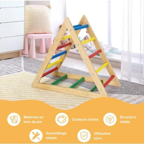 COSTWAY Échelle Triangle D'Escalade à 3 Niveaux En Bois De Pin Pour Les Enfants De 3 à 7 Ans Capacité 35 Kg Pour Salon,Salle De Jeux 3 COSTWAY Échelle Triangle D'Escalade à 3 Niveaux En Bois De Pin Pour Les Enfants De 3 à 7 Ans Capacité 35 Kg Pour Salon,Salle De Jeux – Image 3