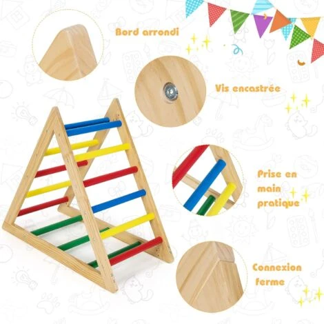 COSTWAY Échelle Triangle D'Escalade à 3 Niveaux En Bois De Pin Pour Les Enfants De 3 à 7 Ans Capacité 35 Kg Pour Salon,Salle De Jeux 4 COSTWAY Échelle Triangle D'Escalade à 3 Niveaux En Bois De Pin Pour Les Enfants De 3 à 7 Ans Capacité 35 Kg Pour Salon,Salle De Jeux – Image 4