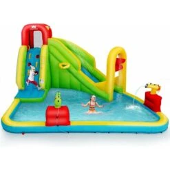 DREAMADE Château Gonflable Pour Enfants, Aire De Jeux Gonflable Avec Toboggan Aquatique, Mur D’Escalade, Piscine & Panier De Basket, Accessoires Riches, Pour Enfants Plus De 3 Ans, Gonfleur Non Inclus