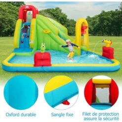 DREAMADE Château Gonflable Pour Enfants, Aire De Jeux Gonflable Avec Toboggan Aquatique, Mur D’Escalade, Piscine & Panier De Basket, Accessoires Riches, Pour Enfants Plus De 3 Ans, Gonfleur Non Inclus -Pas Cher Clair Jardin Magasin 56476556 3
