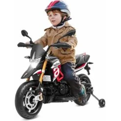 DREAMADE Moto Electrique Pour Enfants Avec Lumières Et Musique, Mini Véhicule Rechargeable Avec Batterie 12V Et 2 Roues Auxiliaires, Capacité De Charge 25KG, Pour Enfant 3-8 Ans (Modèle 1, Rouge)