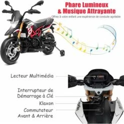 DREAMADE Moto Electrique Pour Enfants Avec Lumières Et Musique, Mini Véhicule Rechargeable Avec Batterie 12V Et 2 Roues Auxiliaires, Capacité De Charge 25KG, Pour Enfant 3-8 Ans (Modèle 1, Rouge) -Pas Cher Clair Jardin Magasin 56476765 3