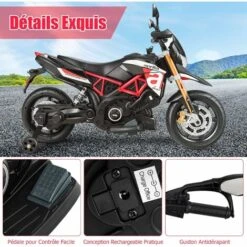 DREAMADE Moto Electrique Pour Enfants Avec Lumières Et Musique, Mini Véhicule Rechargeable Avec Batterie 12V Et 2 Roues Auxiliaires, Capacité De Charge 25KG, Pour Enfant 3-8 Ans (Modèle 1, Rouge) -Pas Cher Clair Jardin Magasin 56476765 4