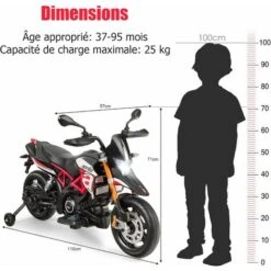DREAMADE Moto Electrique Pour Enfants Avec Lumières Et Musique, Mini Véhicule Rechargeable Avec Batterie 12V Et 2 Roues Auxiliaires, Capacité De Charge 25KG, Pour Enfant 3-8 Ans (Modèle 1, Rouge) -Pas Cher Clair Jardin Magasin 56476765 5