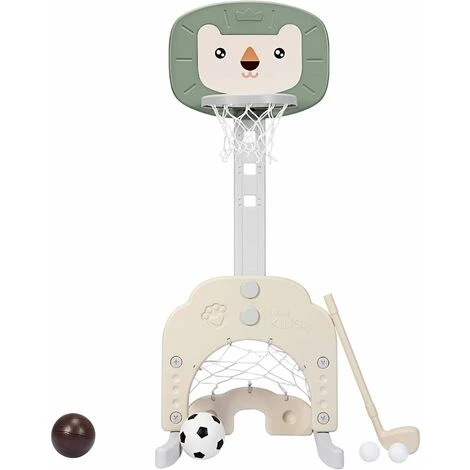 DREAMADE Support De Basketball Pour Enfants 3-en-1 Avec But De Foot Et Clubs De Golf, Panier De Basket Réglable En Hauteur De 77 CM à 116 CM Avec Basket / Football / Golf, Enfants 2 Ans+ (Lion, Vert) 1 DREAMADE Support De Basketball Pour Enfants 3-en-1 Avec But De Foot Et Clubs De Golf, Panier De Basket Réglable En Hauteur De 77 CM à 116 CM Avec Basket / Football / Golf, Enfants 2 Ans+ (Lion, Vert)
