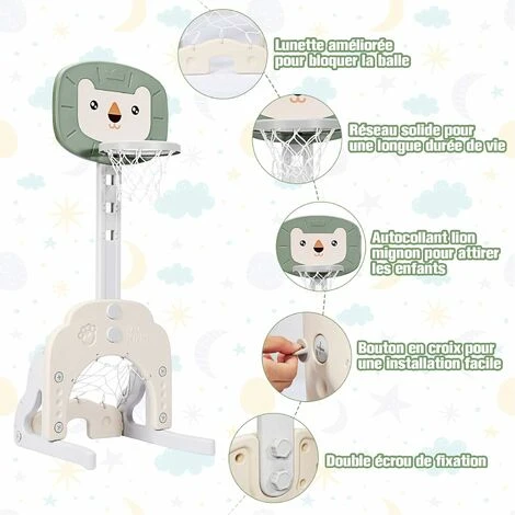DREAMADE Support De Basketball Pour Enfants 3-en-1 Avec But De Foot Et Clubs De Golf, Panier De Basket Réglable En Hauteur De 77 CM à 116 CM Avec Basket / Football / Golf, Enfants 2 Ans+ (Lion, Vert) 2 DREAMADE Support De Basketball Pour Enfants 3-en-1 Avec But De Foot Et Clubs De Golf, Panier De Basket Réglable En Hauteur De 77 CM à 116 CM Avec Basket / Football / Golf, Enfants 2 Ans+ (Lion, Vert) – Image 2