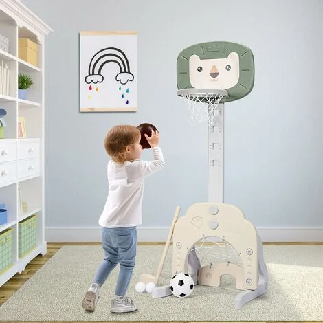 DREAMADE Support De Basketball Pour Enfants 3-en-1 Avec But De Foot Et Clubs De Golf, Panier De Basket Réglable En Hauteur De 77 CM à 116 CM Avec Basket / Football / Golf, Enfants 2 Ans+ (Lion, Vert) 3 DREAMADE Support De Basketball Pour Enfants 3-en-1 Avec But De Foot Et Clubs De Golf, Panier De Basket Réglable En Hauteur De 77 CM à 116 CM Avec Basket / Football / Golf, Enfants 2 Ans+ (Lion, Vert) – Image 3