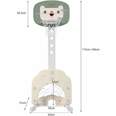 DREAMADE Support De Basketball Pour Enfants 3-en-1 Avec But De Foot Et Clubs De Golf, Panier De Basket Réglable En Hauteur De 77 CM à 116 CM Avec Basket / Football / Golf, Enfants 2 Ans+ (Lion, Vert) 5 DREAMADE Support De Basketball Pour Enfants 3-en-1 Avec But De Foot Et Clubs De Golf, Panier De Basket Réglable En Hauteur De 77 CM à 116 CM Avec Basket / Football / Golf, Enfants 2 Ans+ (Lion, Vert) – Image 5