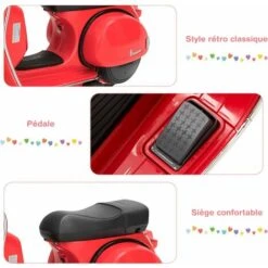 DREAMADE Moto Électrique Pour Enfant Avec Phare Lumineux Et Musique, Moto Pour Enfant 3-8 Ans Avec 2 Roues Auxiliaires, Bouton Avant/Arrière, Rétroviseur, Capacité Max 25 KG (Rouge) -Pas Cher Clair Jardin Magasin 56476790 3