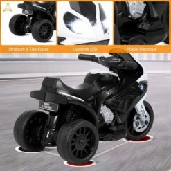DREAMADE Moto Électrique Pour Enfant, Véhicule Pour Enfants 6 V Avec 3 Roues, Lumineux Et Musique, Siège Confort Et Repose-Pieds, Pour Enfant 18-36 Mois, Charge Maximale 20 KG (Noir) -Pas Cher Clair Jardin Magasin 56476797 3