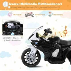 DREAMADE Moto Électrique Pour Enfant, Véhicule Pour Enfants 6 V Avec 3 Roues, Lumineux Et Musique, Siège Confort Et Repose-Pieds, Pour Enfant 18-36 Mois, Charge Maximale 20 KG (Noir) -Pas Cher Clair Jardin Magasin 56476797 4