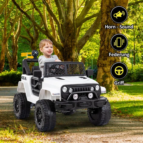 Voiture électrique 2 Places 12 V + Télécommande 2.4G, 2 Moteurs Pour Enfants 3 à 8 Ans, 3-5 Km/h Avec Klaxon, Lumières LED, Blanc 2 Voiture électrique 2 Places 12 V + Télécommande 2.4G, 2 Moteurs Pour Enfants 3 à 8 Ans, 3-5 Km/h Avec Klaxon, Lumières LED, Blanc – Image 2