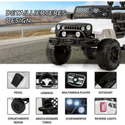 Voiture électrique 2 Places 12 V + Télécommande 2.4G, 2 Moteurs Pour Enfants 3 à 8 Ans, 3-5 Km/h Avec Klaxon, Lumières LED, Blanc 7 Voiture électrique 2 Places 12 V + Télécommande 2.4G, 2 Moteurs Pour Enfants 3 à 8 Ans, 3-5 Km/h Avec Klaxon, Lumières LED, Blanc -Pas Cher Clair Jardin Magasin 57271912 3