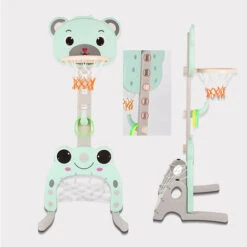 5749150 Cm Panier De Basketball Pour Enfants 3 En 1 Réglable En Hauteur, Support De Panier De Basket Multifonctionnel Pour Intérieur Et Extérieur - Bleu Clair