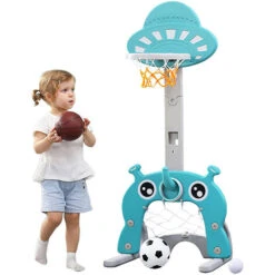 5558146cm Panier De Basketball Pour Enfants Ensemble De Basket Inclus Jeu De Basketball, Football - Bleu Clair -Pas Cher Clair Jardin Magasin 58069575 5