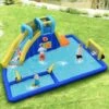 COSTWAY Château Gonflable 6 En 1 Avec Escalade Toboggan à Jet D'Eau Grande Piscine Cadre De Football/Basket-ball Sans Souffleur