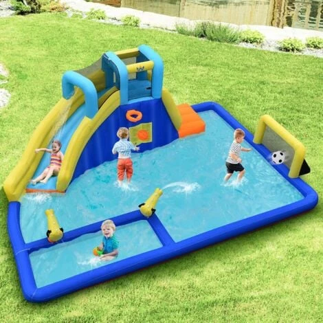 COSTWAY Château Gonflable 6 En 1 Avec Escalade Toboggan à Jet D'Eau Grande Piscine Cadre De Football/Basket-ball Sans Souffleur 1 COSTWAY Château Gonflable 6 En 1 Avec Escalade Toboggan à Jet D'Eau Grande Piscine Cadre De Football/Basket-ball Sans Souffleur