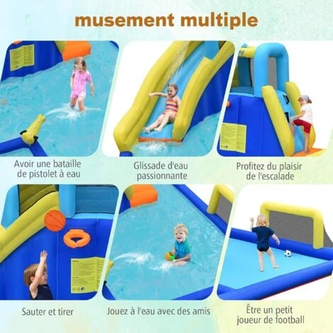COSTWAY Château Gonflable 6 En 1 Avec Escalade Toboggan à Jet D'Eau Grande Piscine Cadre De Football/Basket-ball Sans Souffleur 2 COSTWAY Château Gonflable 6 En 1 Avec Escalade Toboggan à Jet D'Eau Grande Piscine Cadre De Football/Basket-ball Sans Souffleur – Image 2