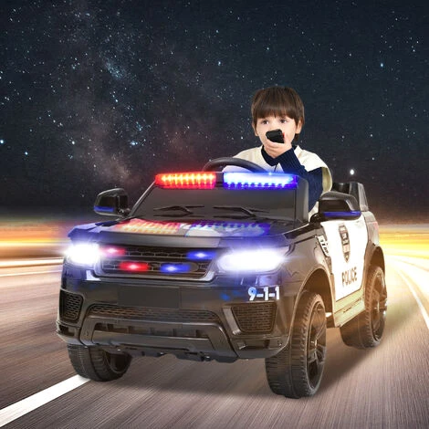 Voiture électrique De Police Pour Enfants, Véhicule 2 Places 3-5 Km/h 12 V Pour Enfants 3-8 Ans, Noir 4 Voiture électrique De Police Pour Enfants, Véhicule 2 Places 3-5 Km/h 12 V Pour Enfants 3-8 Ans, Noir – Image 4