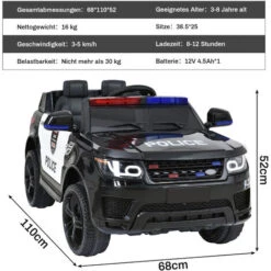 Voiture électrique De Police Pour Enfants, Véhicule 2 Places 3-5 Km/h 12 V Pour Enfants 3-8 Ans, Noir 9 Voiture électrique De Police Pour Enfants, Véhicule 2 Places 3-5 Km/h 12 V Pour Enfants 3-8 Ans, Noir -Pas Cher Clair Jardin Magasin 58660364 5