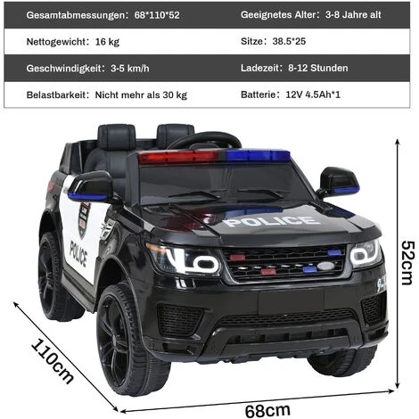 Voiture électrique De Police Pour Enfants, Véhicule 2 Places 3-5 Km/h 12 V Pour Enfants 3-8 Ans, Noir 5 Voiture électrique De Police Pour Enfants, Véhicule 2 Places 3-5 Km/h 12 V Pour Enfants 3-8 Ans, Noir – Image 5