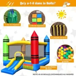 COSTWAY Château Gonflable Avec Toboggan Amusant Et Ouverture D'Entrée Sécurisée Intérieur&Extérieur Sans Souffleur -Pas Cher Clair Jardin Magasin 58758580 4