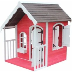 Maisonnette Ben - 122.5 X 130 X 140 Cm - Rouge/Blanc -Pas Cher Clair Jardin Magasin 59196059 3