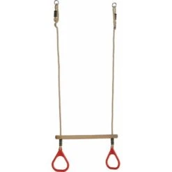 Trapèze En Bois Avec Anneaux De Gym Rouges