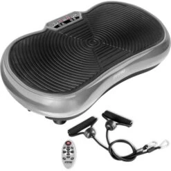 Plateforme Vibrante PV-100 Grise A Mouvement Oscillant. Plateforme Avec Une Puissance De 400w, 9 Programmes Et 2 Cordes Elastiques, Ideale Pour L'amincissement Par Vibration - FITFIU Fitness