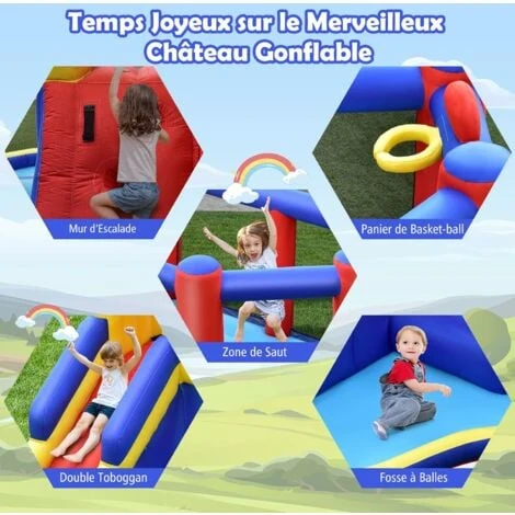 COSTWAY Château Gonflable Avec Long Toboggan,Trampoline,Piscine à Balles,Mur D'Escalade,Panier De Basket Sac Transport Sans Gonfleur 2 COSTWAY Château Gonflable Avec Long Toboggan,Trampoline,Piscine à Balles,Mur D'Escalade,Panier De Basket Sac Transport Sans Gonfleur – Image 2