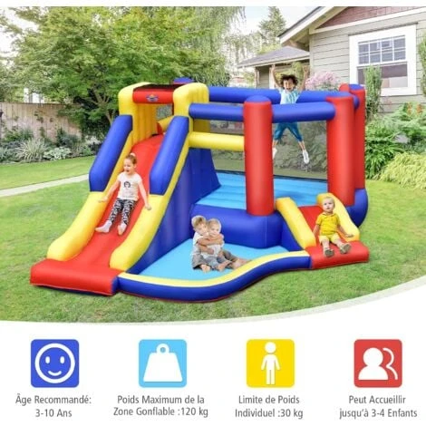 COSTWAY Château Gonflable Avec Long Toboggan,Trampoline,Piscine à Balles,Mur D'Escalade,Panier De Basket Sac Transport Sans Gonfleur 3 COSTWAY Château Gonflable Avec Long Toboggan,Trampoline,Piscine à Balles,Mur D'Escalade,Panier De Basket Sac Transport Sans Gonfleur – Image 3