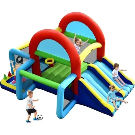 COSTWAY Château Gonflable Avec Auvent Double Toboggan Piscine à Balles But De Football Jeu De Cible Lancer D'Anneaux Sans Gonfleur 1 COSTWAY Château Gonflable Avec Auvent Double Toboggan Piscine à Balles But De Football Jeu De Cible Lancer D'Anneaux Sans Gonfleur