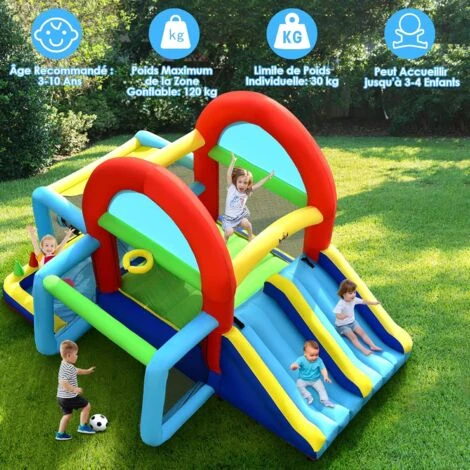 COSTWAY Château Gonflable Avec Auvent Double Toboggan Piscine à Balles But De Football Jeu De Cible Lancer D'Anneaux Sans Gonfleur 2 COSTWAY Château Gonflable Avec Auvent Double Toboggan Piscine à Balles But De Football Jeu De Cible Lancer D'Anneaux Sans Gonfleur – Image 2
