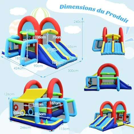 COSTWAY Château Gonflable Avec Auvent Double Toboggan Piscine à Balles But De Football Jeu De Cible Lancer D'Anneaux Sans Gonfleur 4 COSTWAY Château Gonflable Avec Auvent Double Toboggan Piscine à Balles But De Football Jeu De Cible Lancer D'Anneaux Sans Gonfleur – Image 4