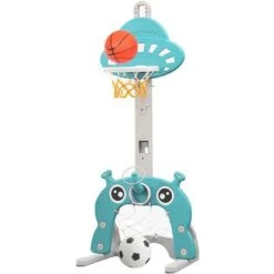 Panier De Basket Pour Enfant,3 En 1 Centre D'Activité Sportives Avec Basketball, Football, Hauteur Réglable, Rack De Jeu Cloud Bleu Clair -Pas Cher Clair Jardin Magasin 63937923 4